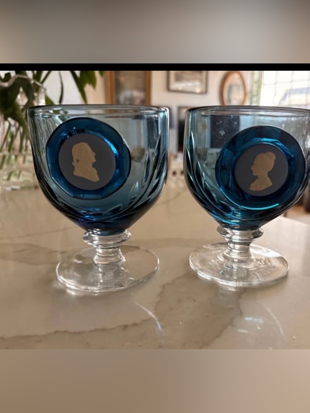 Wedgwood Blue Cameo Goblets Pair